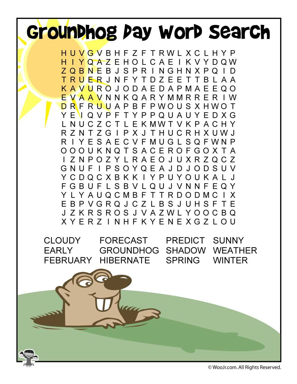 Groundhog Day Word Search | Groundhog Day, Groundhog Day