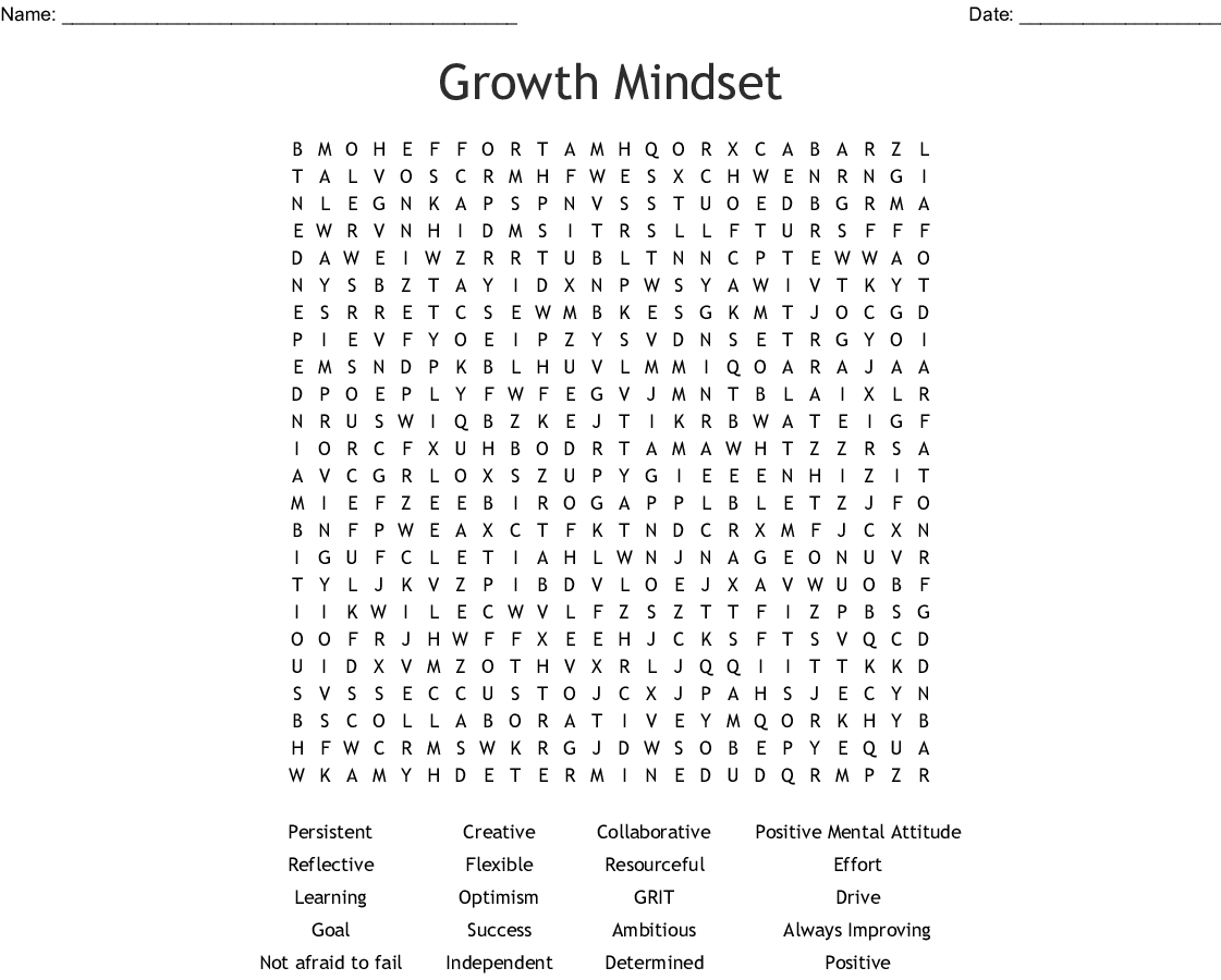 Growth Mindset Words And Phrases Word Search - Wordmint