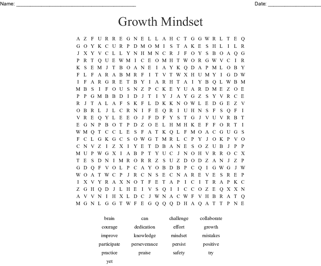 Growth Mindset Words And Phrases Word Search - Wordmint