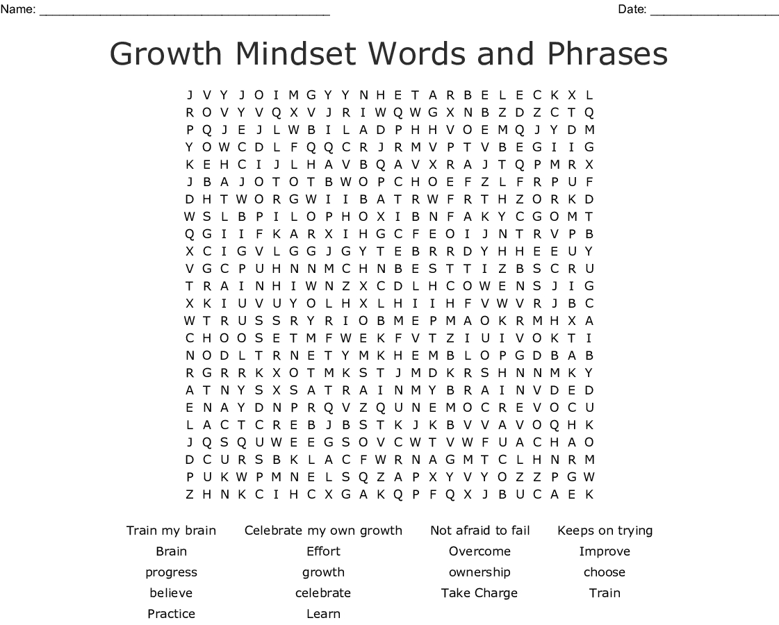 Growth Mindset Words And Phrases Word Search - Wordmint