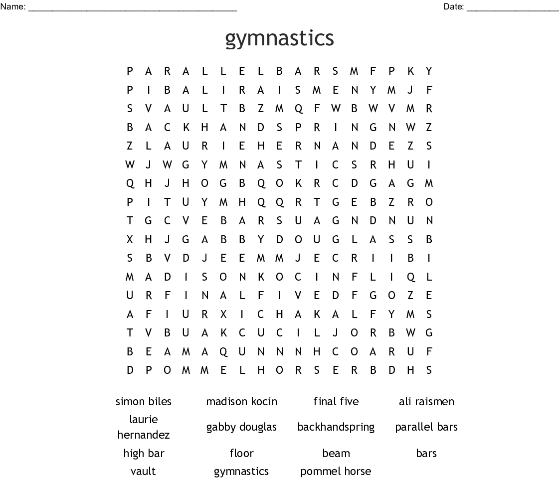 Gymnastics Crosswords, Word Searches, Bingo Cards - Wordmint