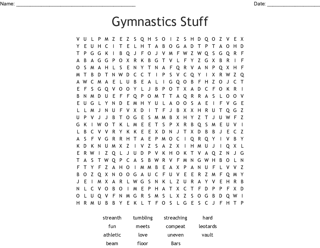 Gymnastics Stuff Word Search - Wordmint