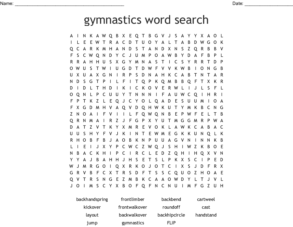 Gymnastics Word Search Printable Word Search Printable