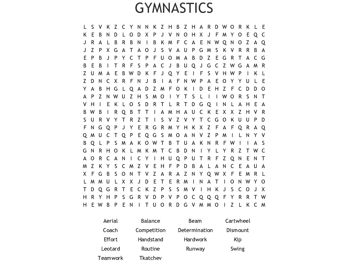 Gymnastics Stuff Word Search - Wordmint | Word Search Printable