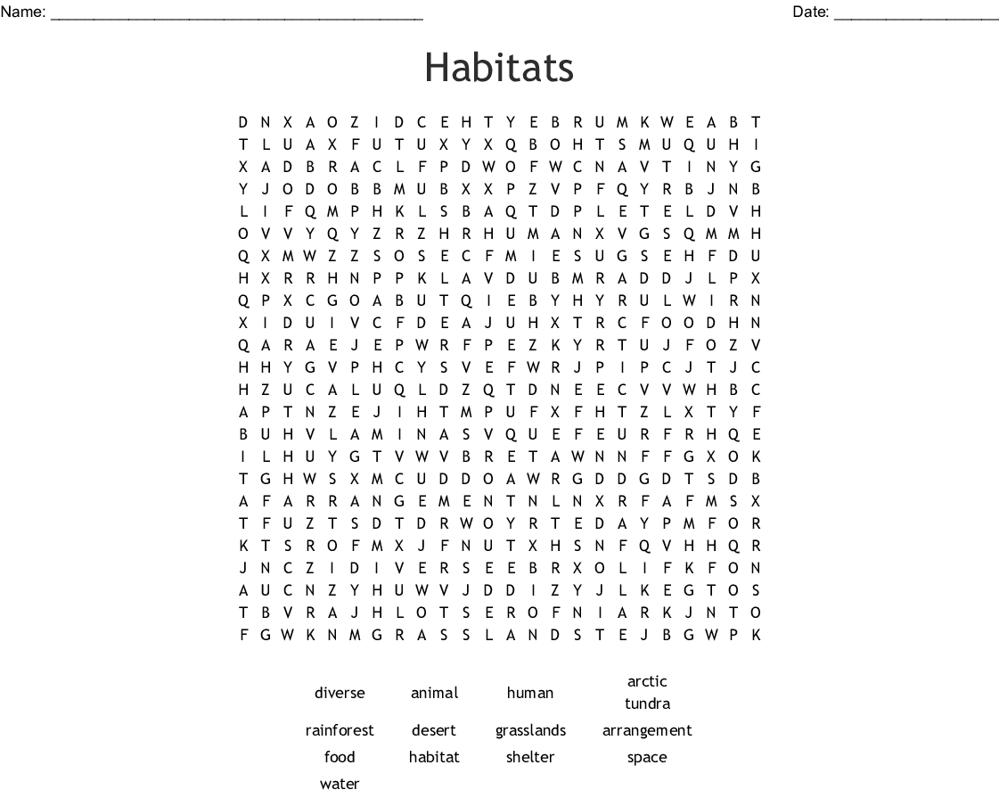 Habitats Word Search - Wordmint