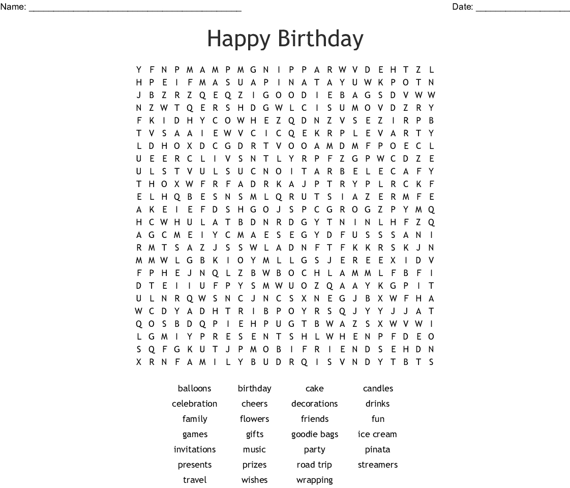 Happy Birthday Word Search - Wordmint