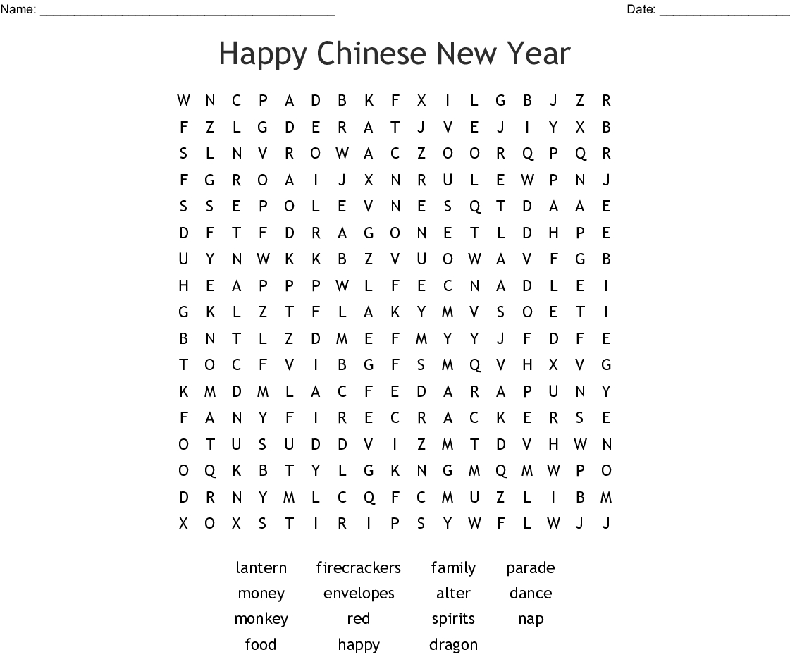 Happy Chinese New Year Word Search - Wordmint