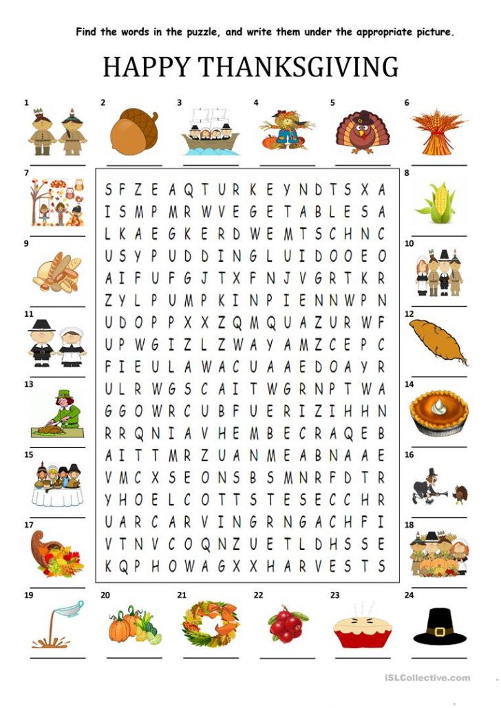 Thanksgiving Word Search Easy Printable