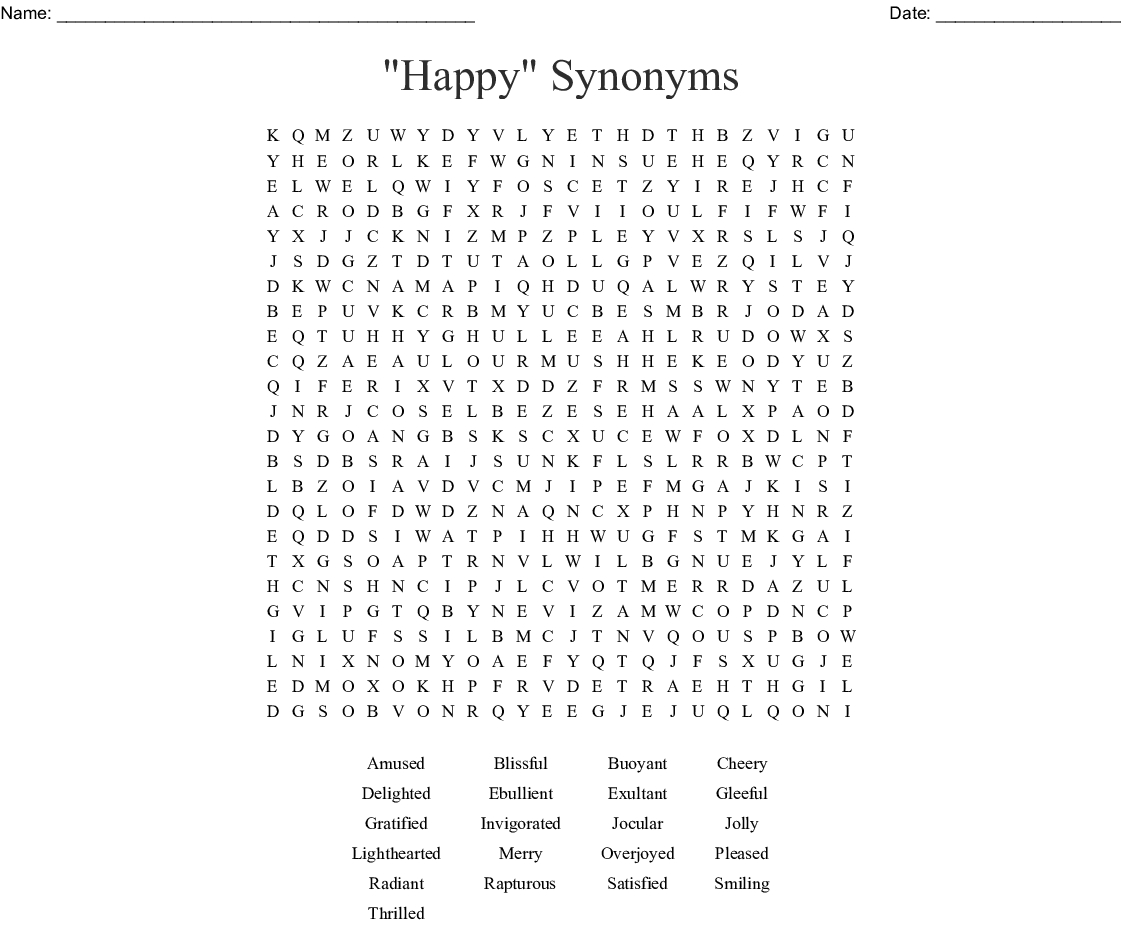 Happy Thoughts Word Search - Wordmint