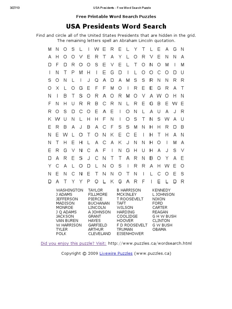 Hard_Usa Presidents - Free Word Search Puzzle - Docshare.tips