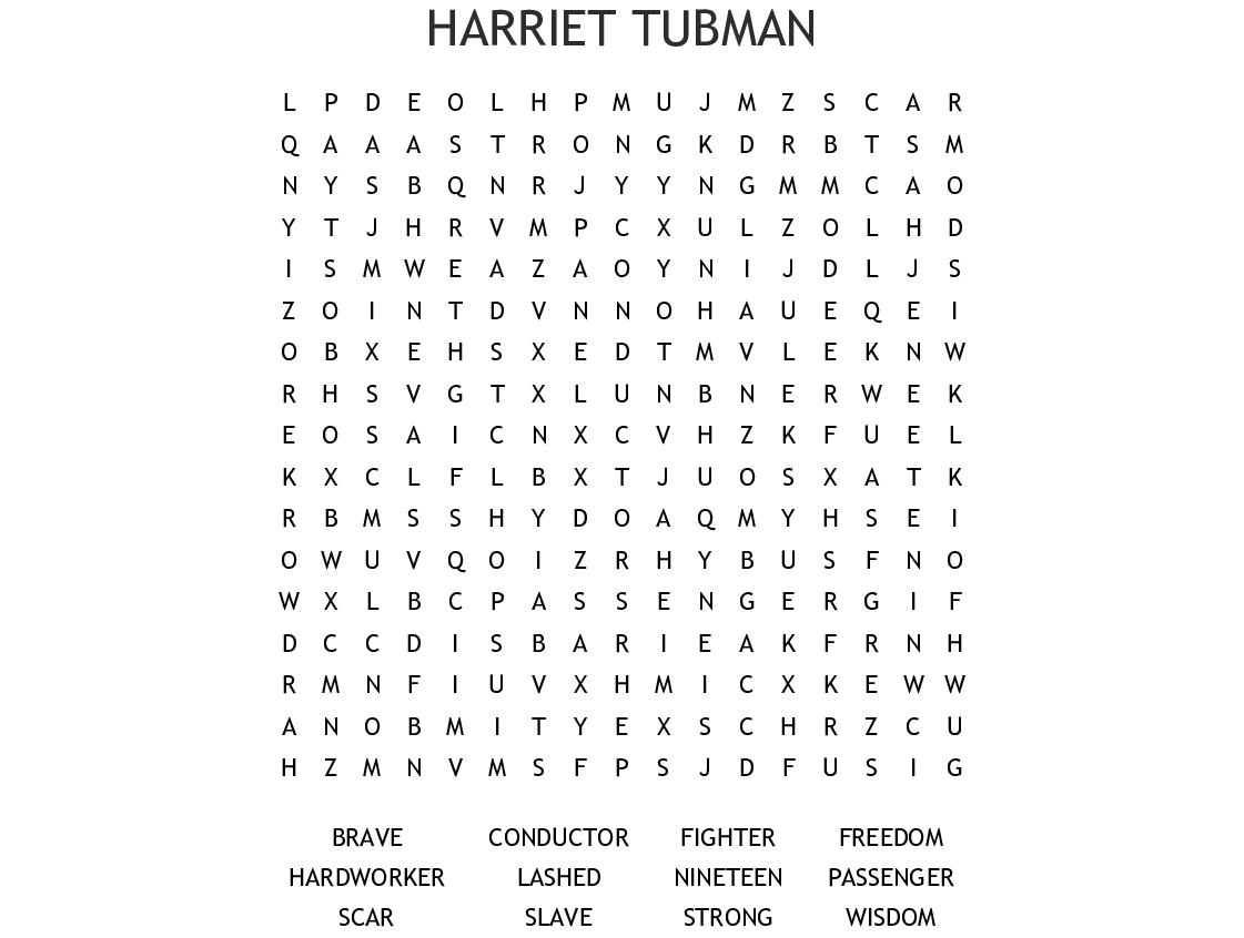 Harriet Tubman Word Search - Wordmint