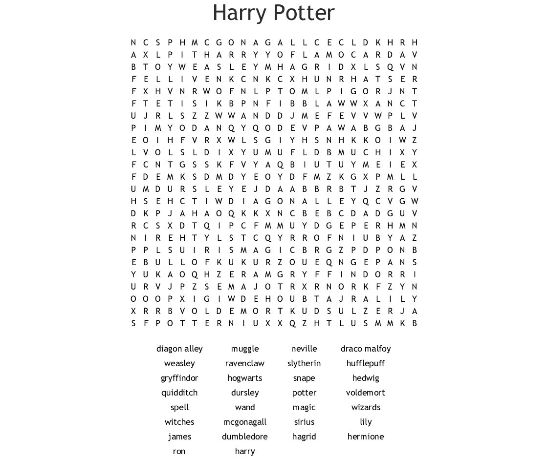 Harry Potter Word Search - Wordmint