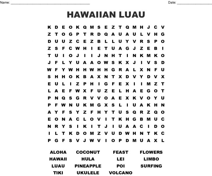 Hawaiian Luau Word Search Wordmint Word Search Printable