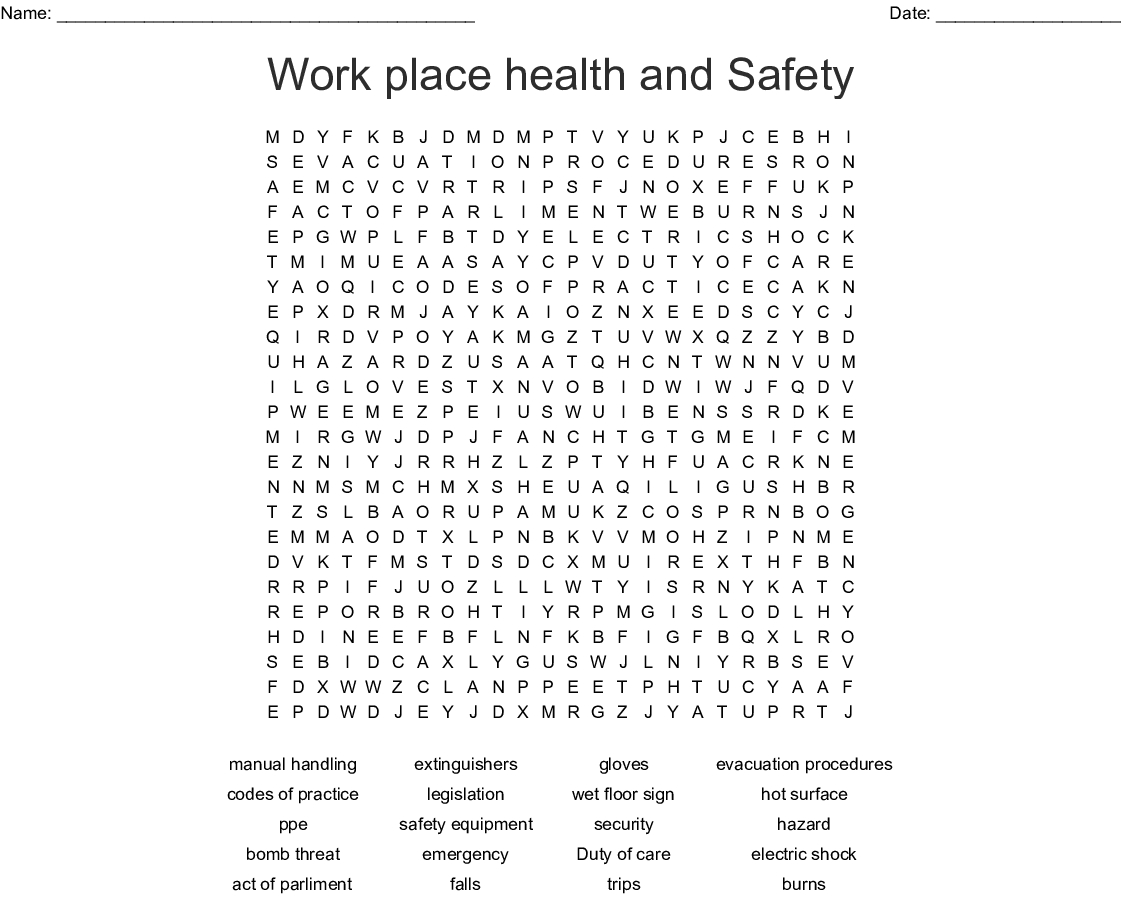 Health And Safety Word Search - Wordmint