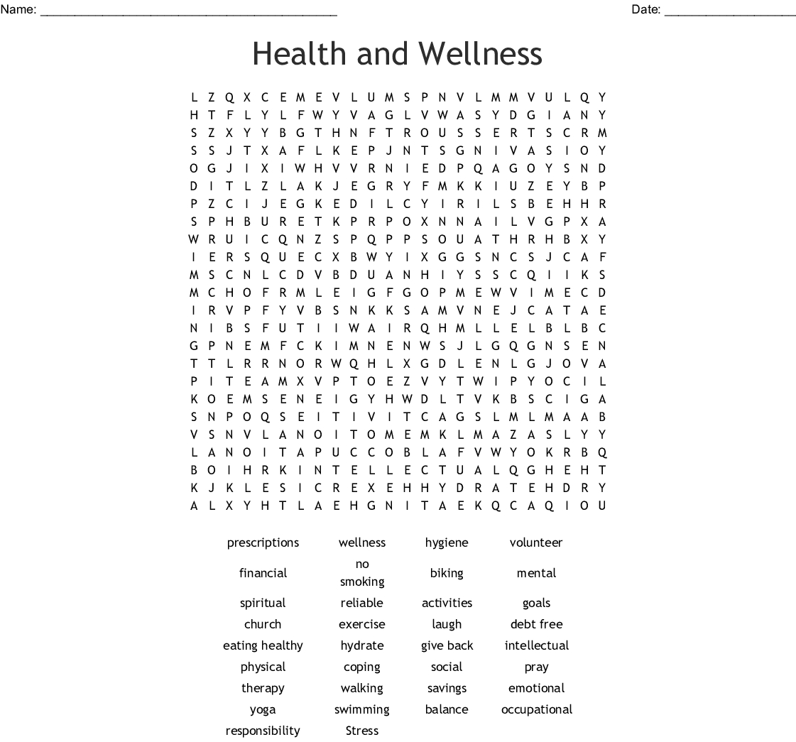 Health And Wellness Word Search - Wordmint