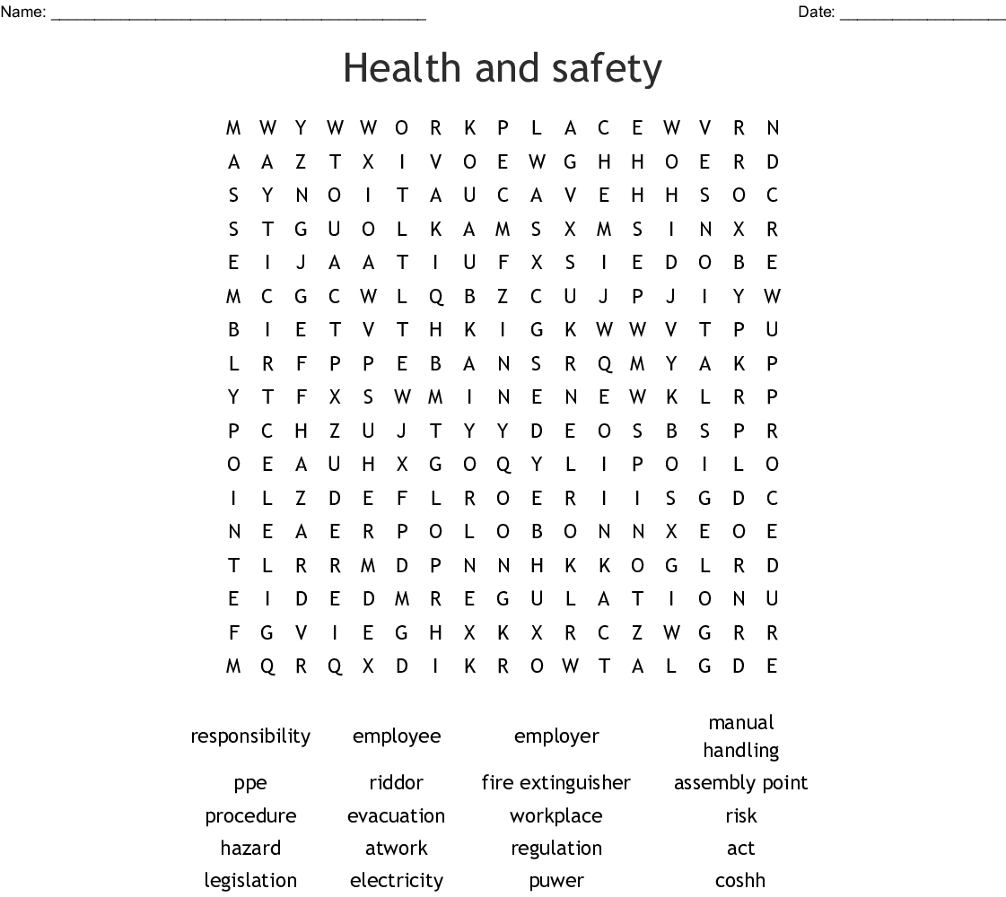 Health &amp;amp; Safety Word Search - Wordmint