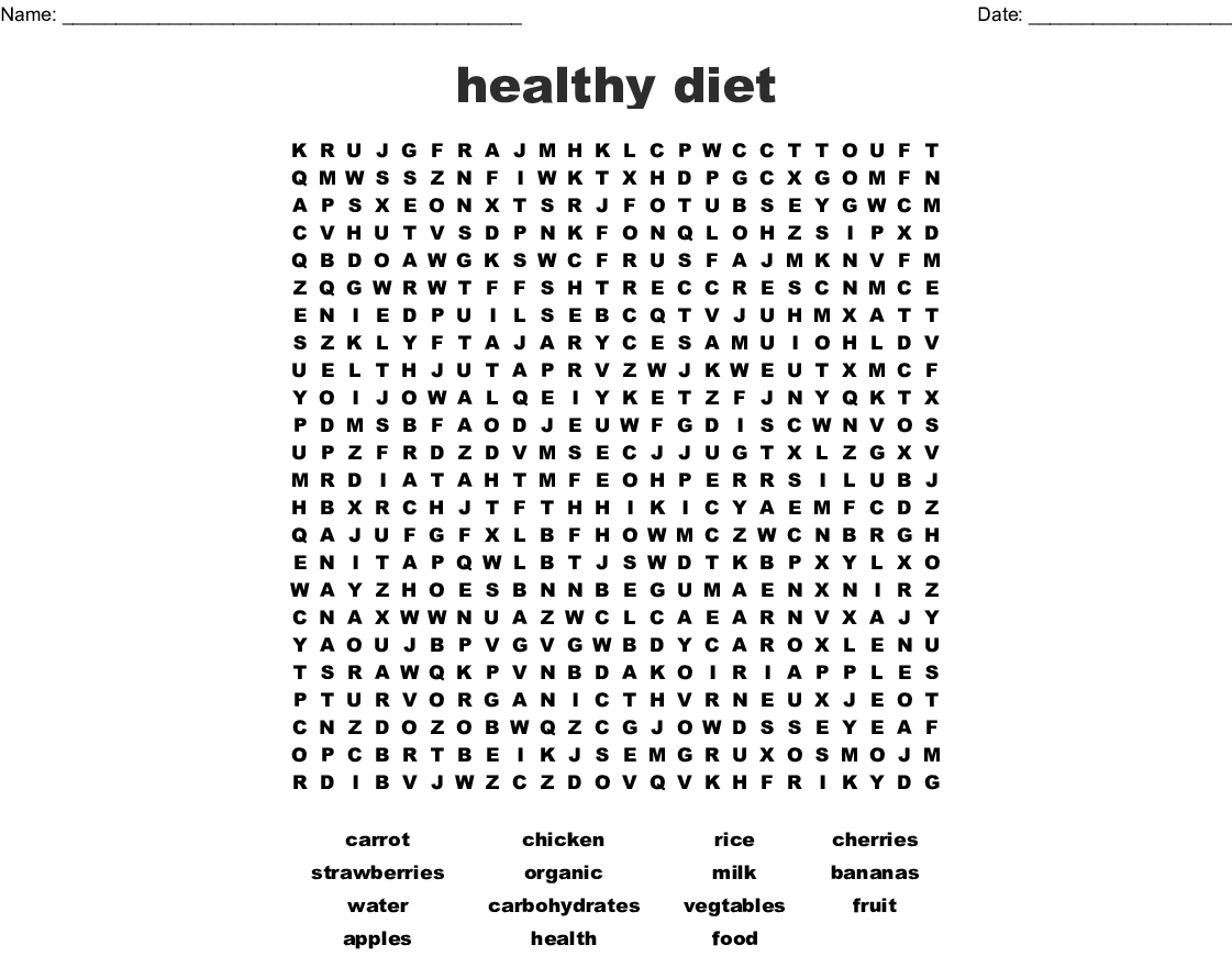 Healthy Diet Word Search - Wordmint