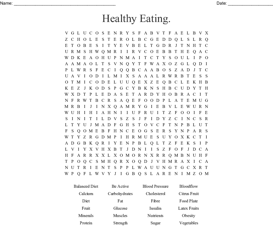 Healthy Eating. Word Search - Wordmint