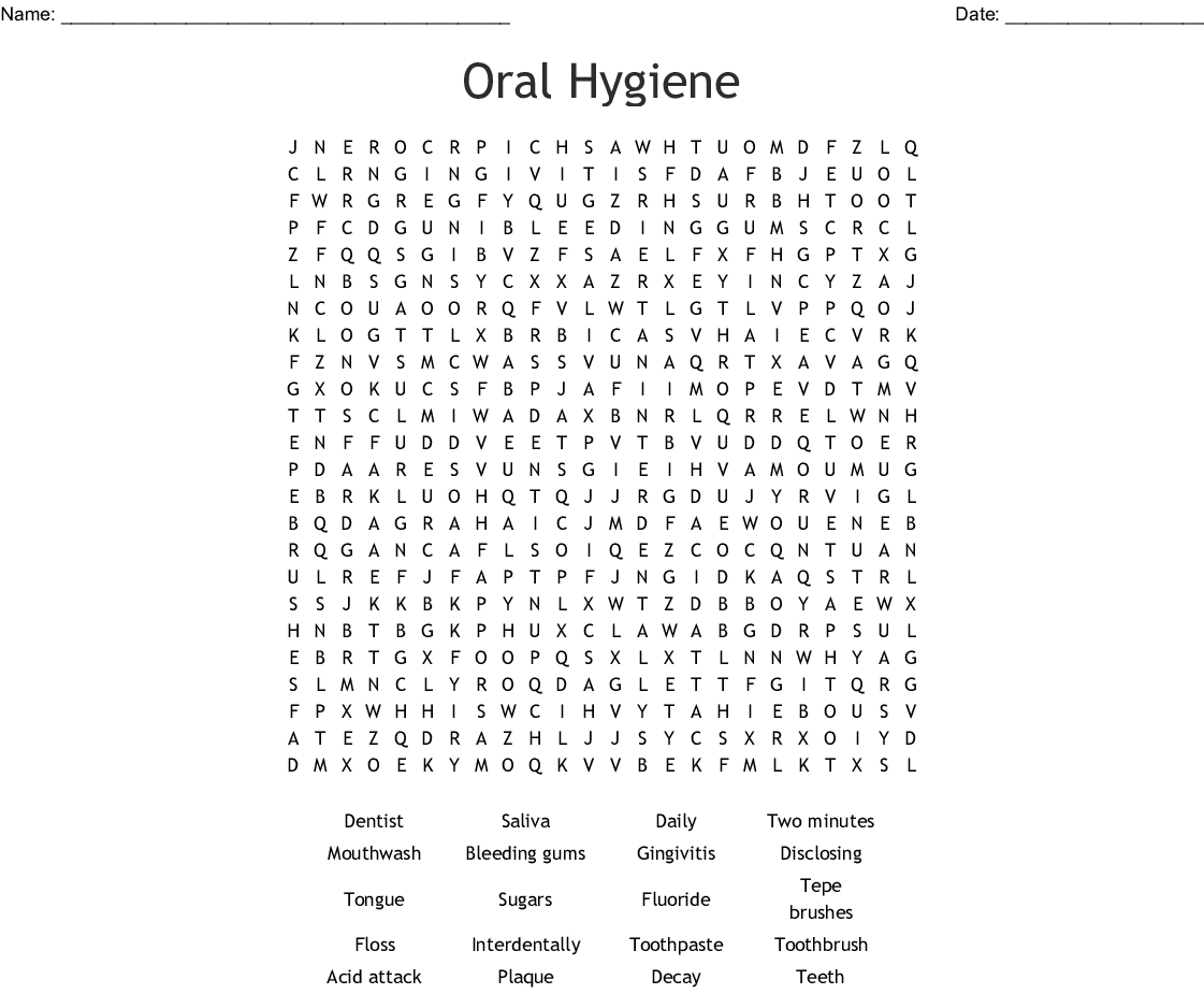 Healthy Teeth Word Search - Wordmint