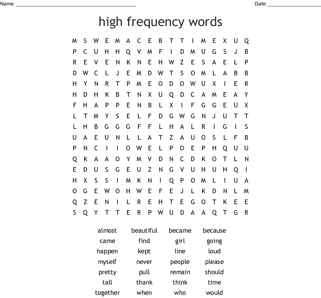 High Frequency Words Word Search - Wordmint