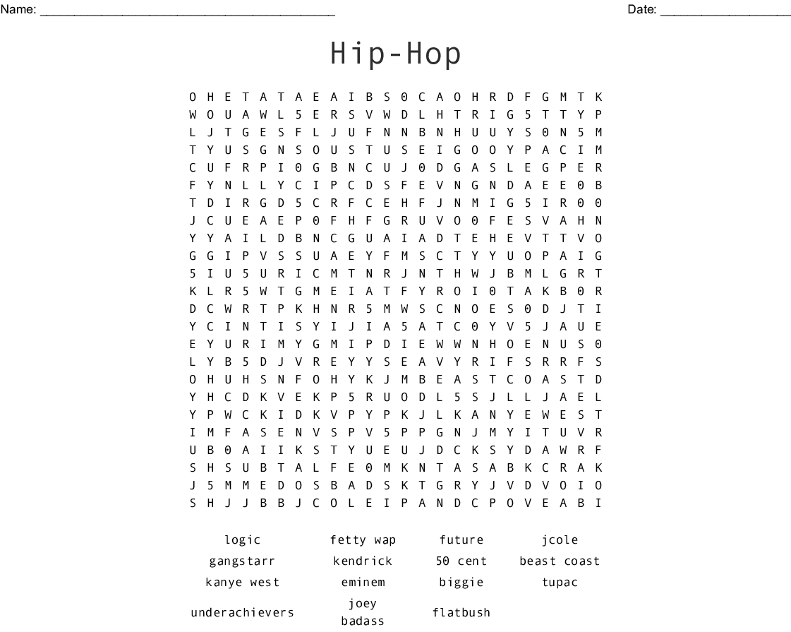 Hip-Hop Artists &amp;amp; Producers Word Search - Wordmint