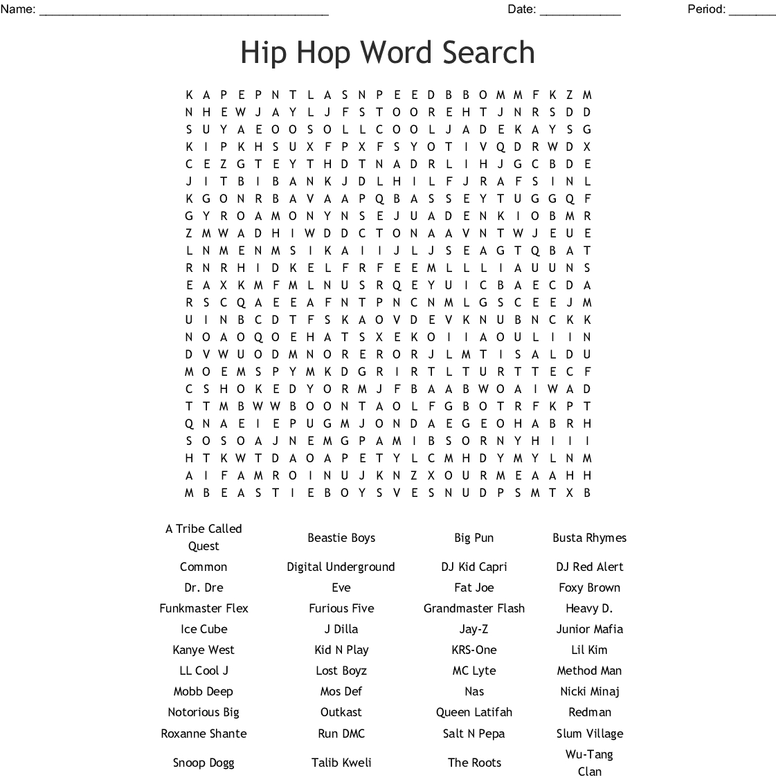 Hip Hop Word Search - Wordmint