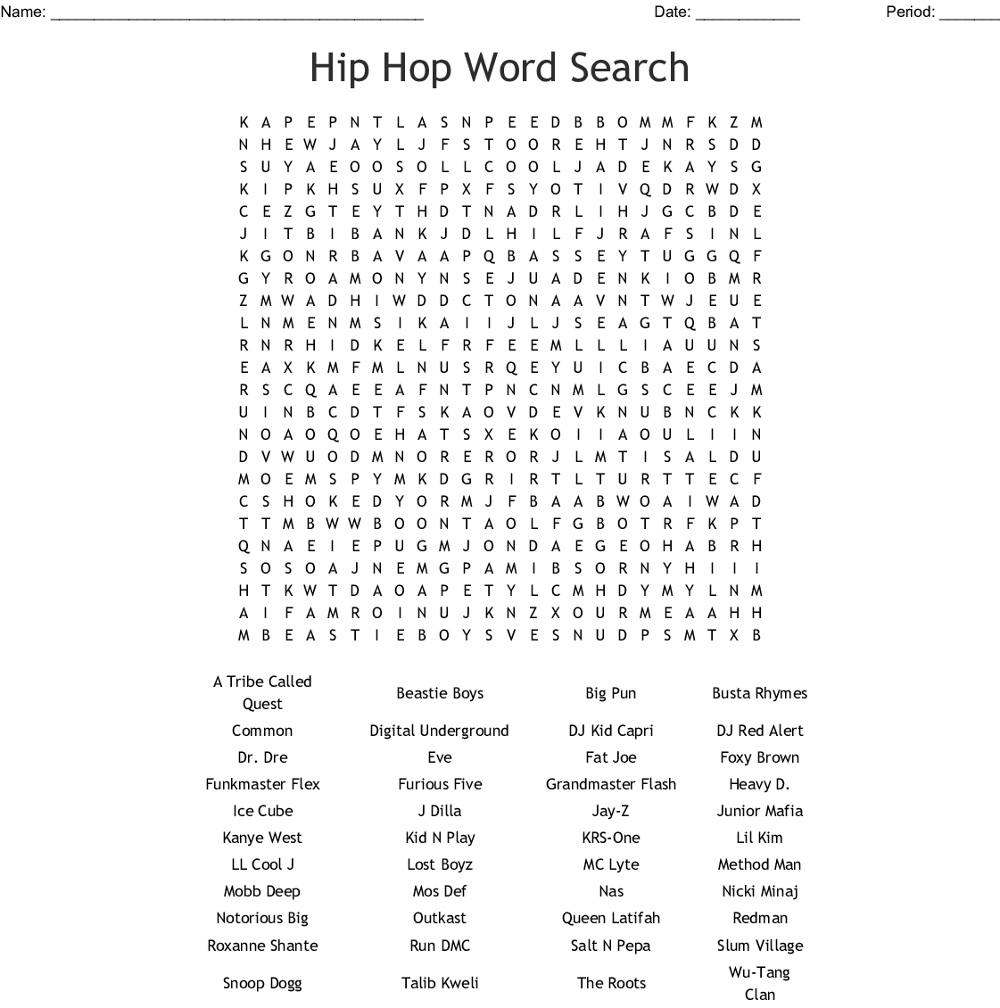 Hip Hop Word Search Puzzles