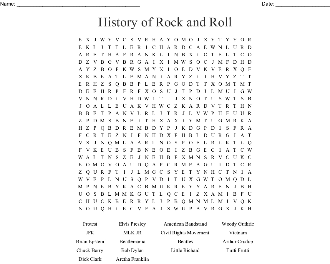 History Of Rock And Roll Word Search - Wordmint