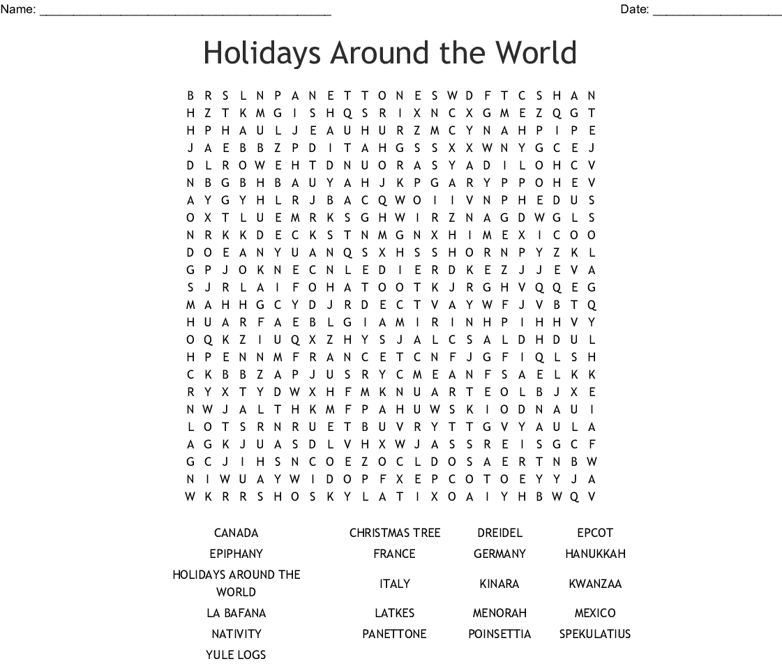 Holidays Around The World Word Search - Wordmint
