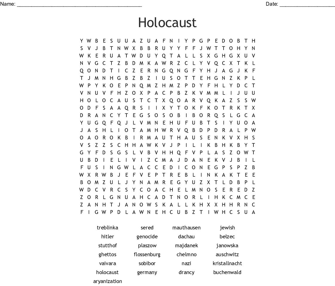 Holocaust Word Search - Wordmint