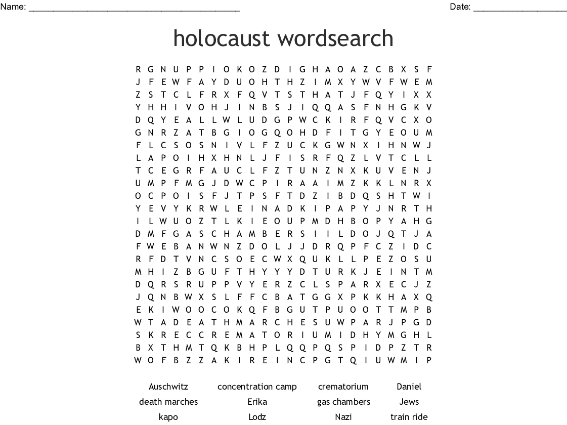 Holocaust Word Search Worksheet | Printable Worksheets And