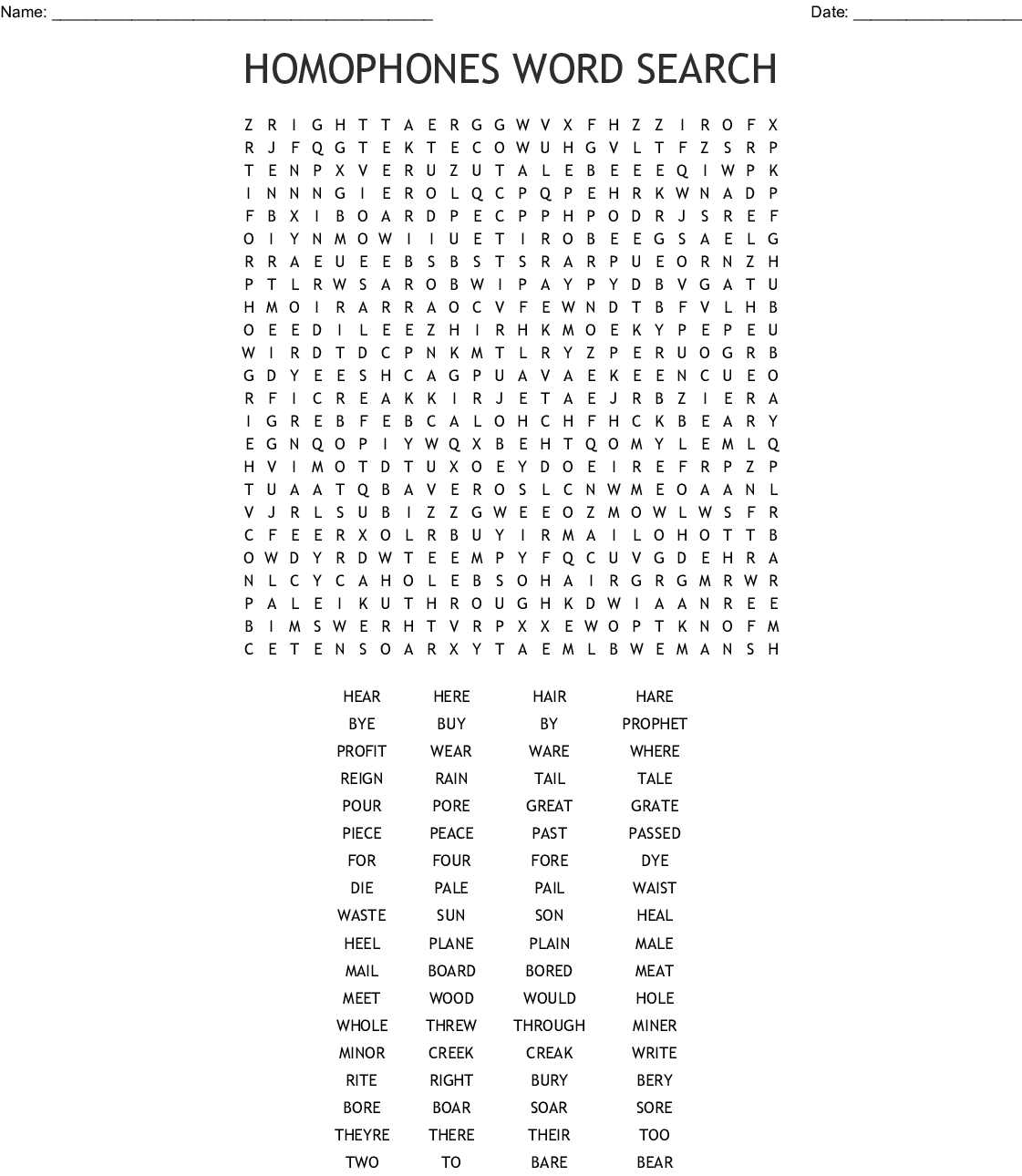 Homophones Word Search - Wordmint