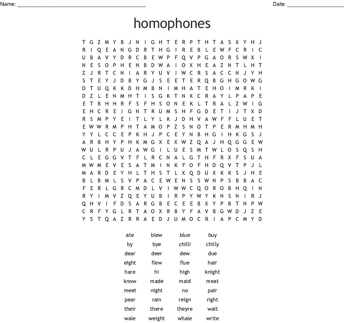 Homophones Word Search - Wordmint