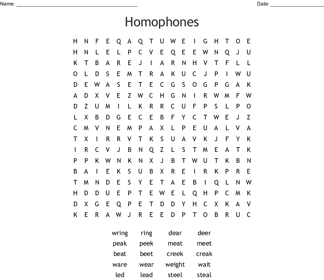 Homophones Word Search - Wordmint
