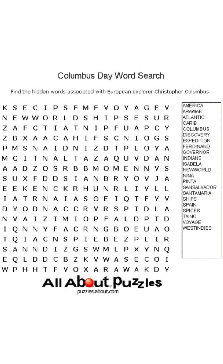 Host A Columbus Day Word Search Contest To See Who Can