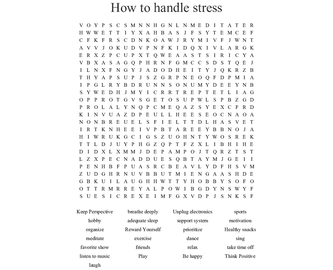 How To Handle Stress Word Search - Wordmint