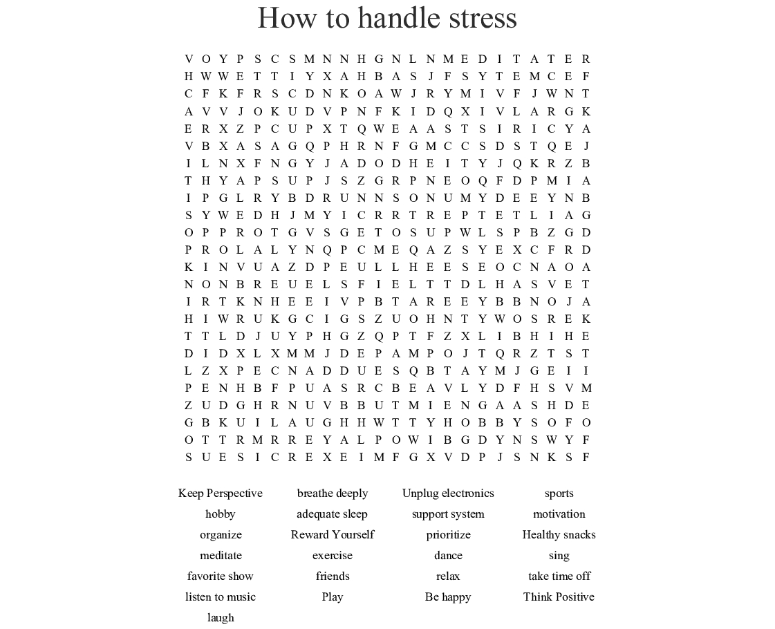 Stress Word Search Printable