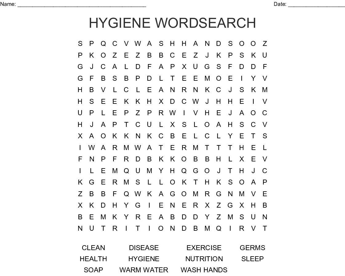 Hygiene Wordsearch - Wordmint