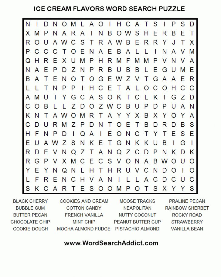 ice cream flavors printable word search puzzle puzzel word search