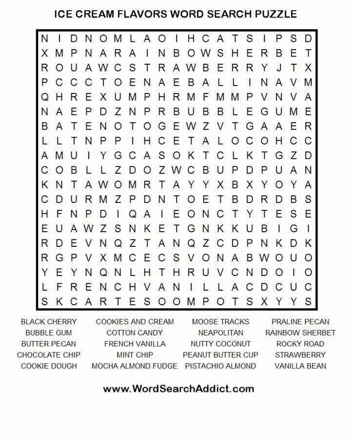 Chocolate Word Search Puzzles Printable