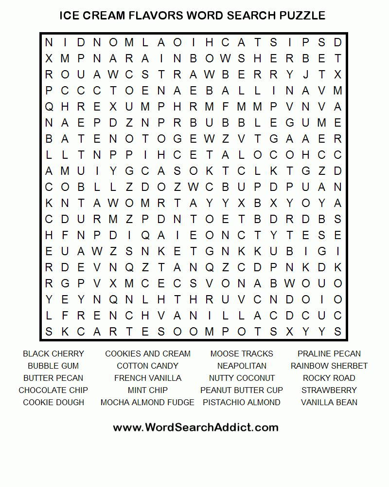 Ice Cream Flavors Printable Word Search Puzzle | Puzzel