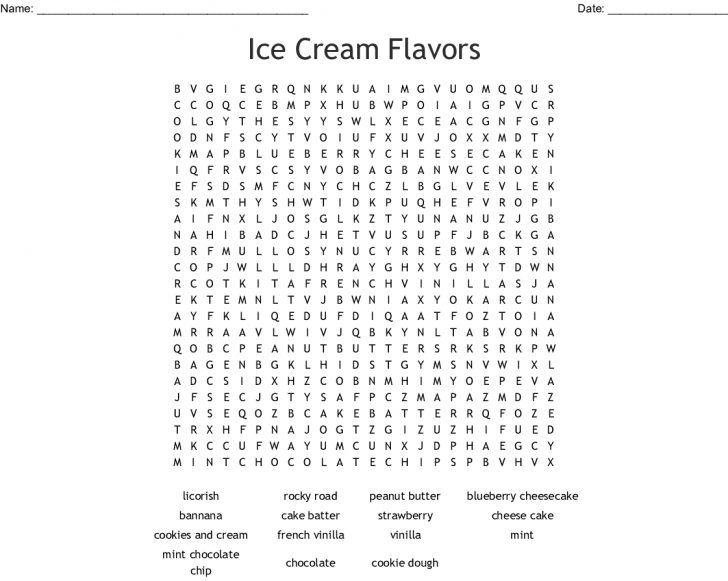 Ice Cream Word Search Printable