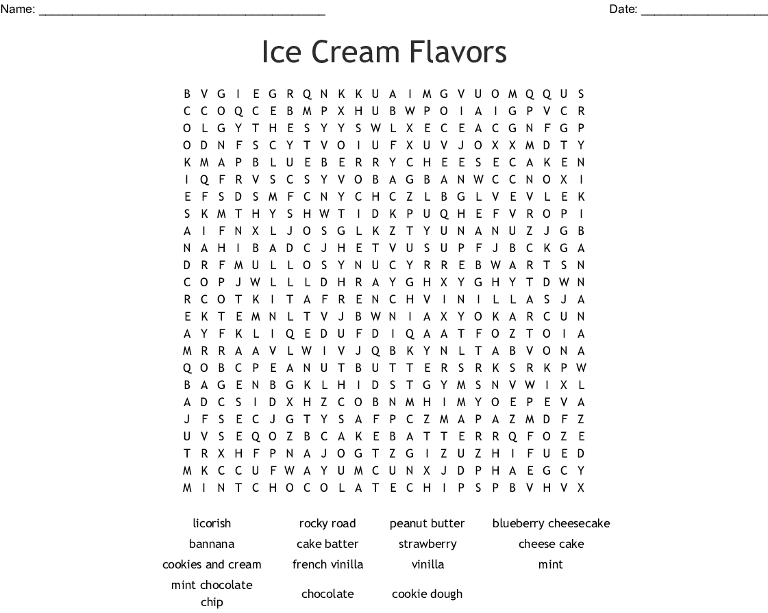 ice cream word search printable word search printable