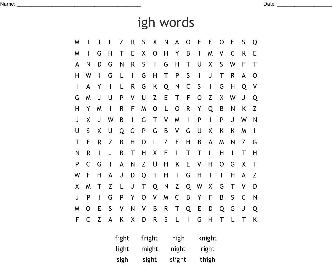 Igh Words Word Search - Wordmint