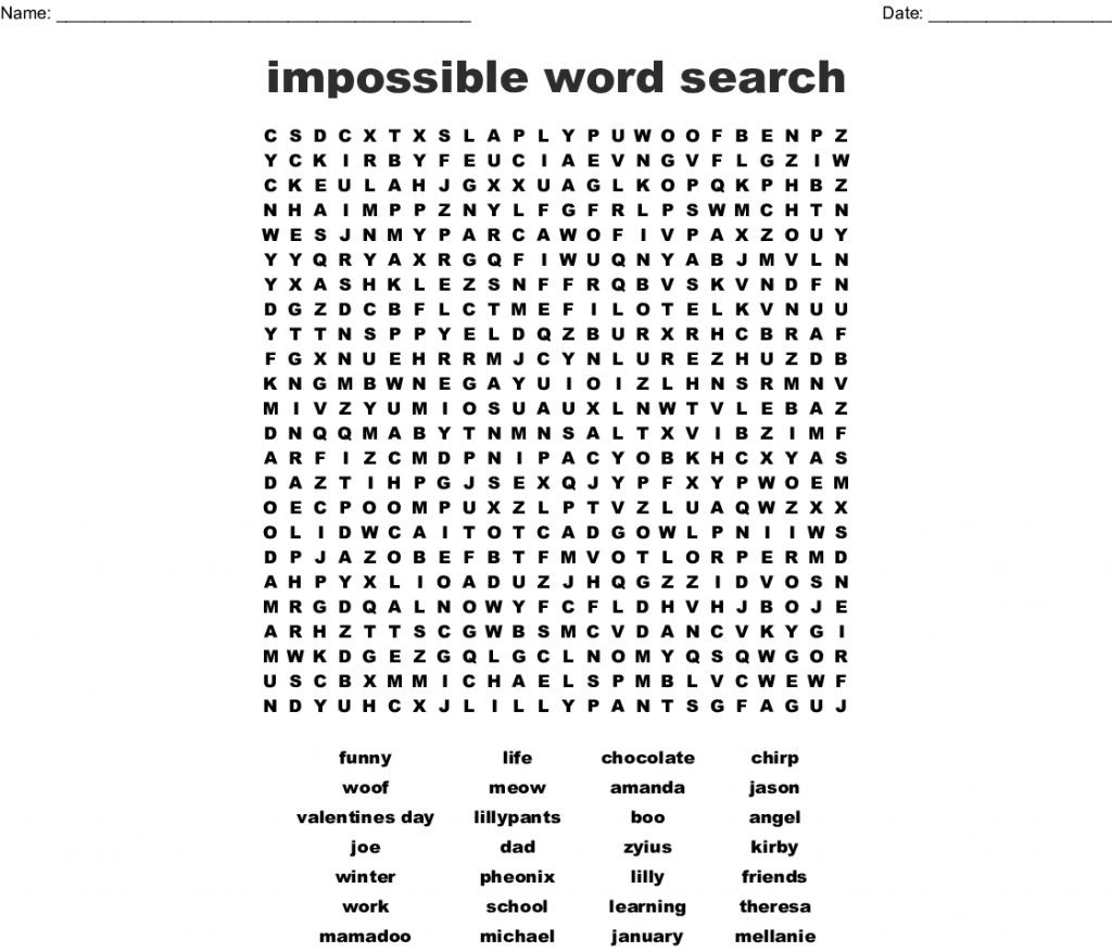 Impossible Difficult Hard Word Search Printable