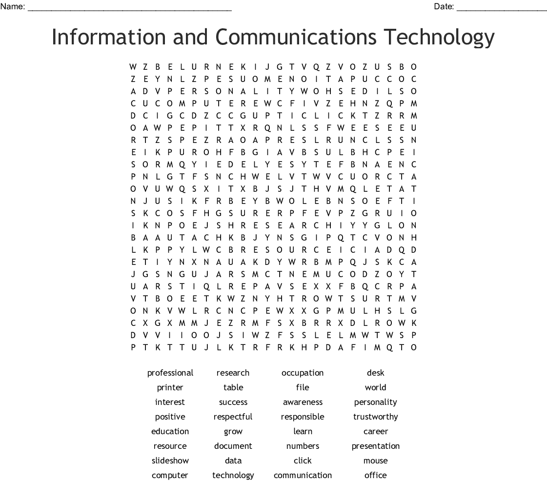 Information And Communications Technology Word Search - Wordmint
