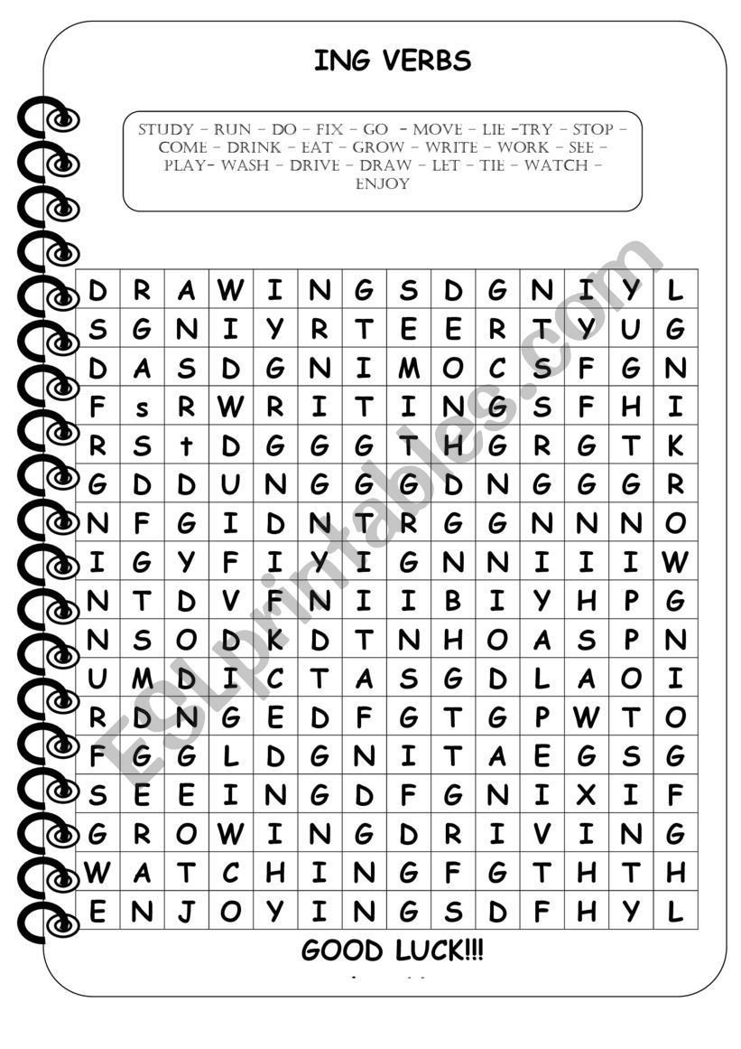 Ing Verbs Wordsearch - Esl Worksheetsasophia2014