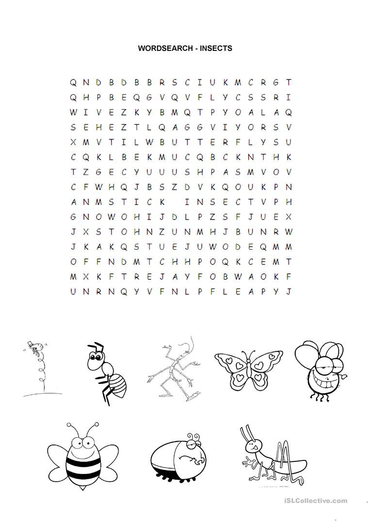 Insects - Wordsearch - English Esl Worksheets For Distance