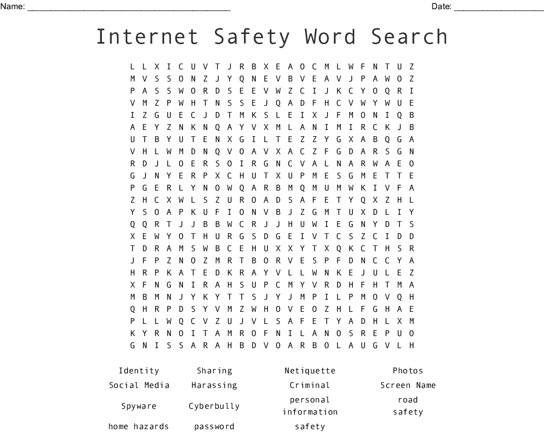 Internet Safety Word Search - Wordmint