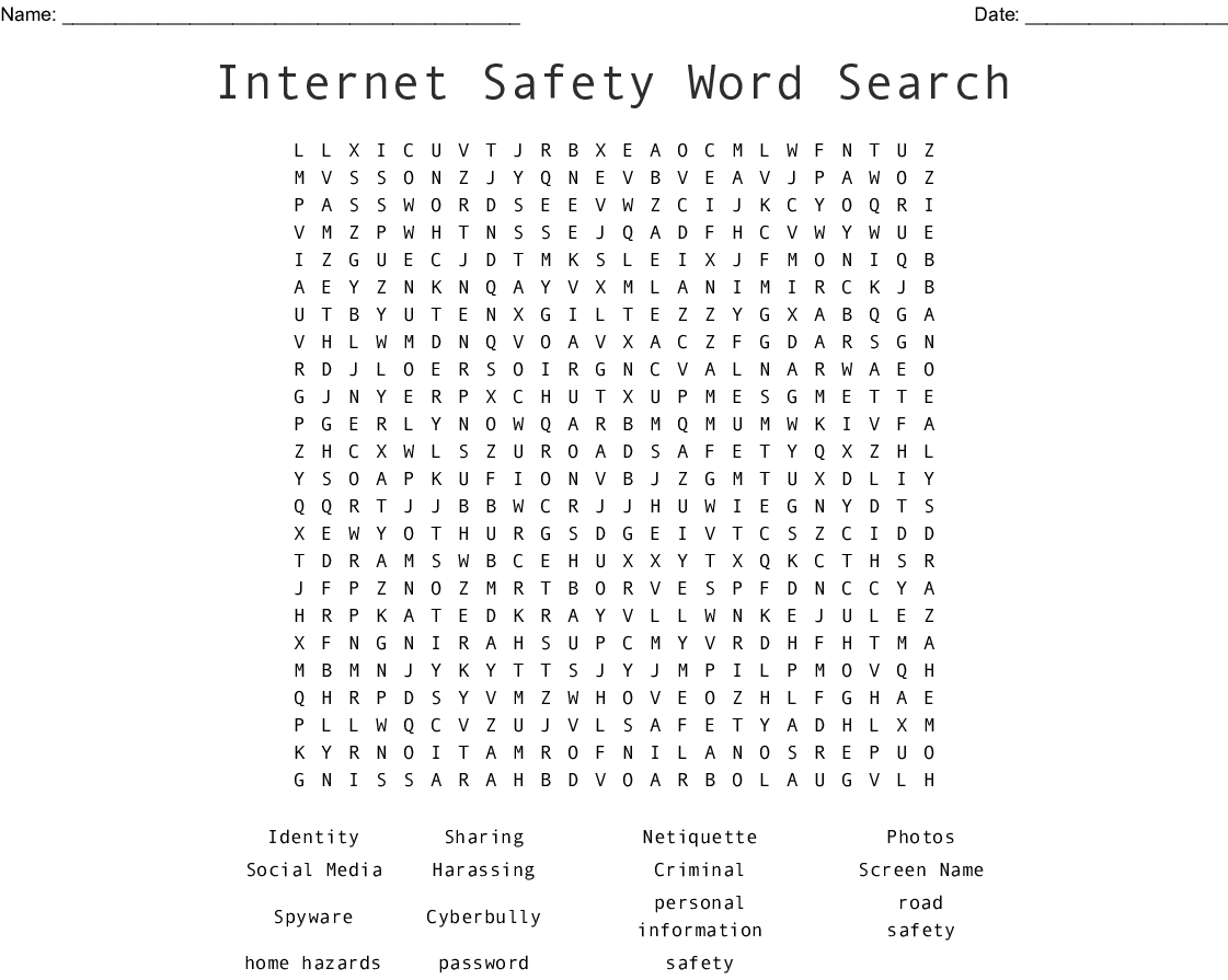 Printable Internet Safety Word Search